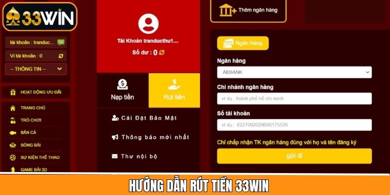 Hướng dẫn quy trình rút tiền tài khoản 33Win nhanh chóng